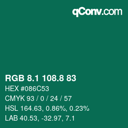 Color code: RGB 8.1 108.8 83 | qconv.com