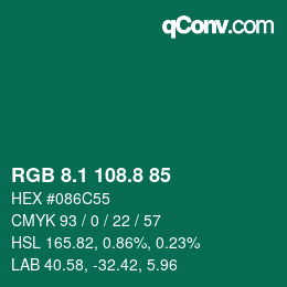 カラーコード: RGB 8.1 108.8 85 | qconv.com