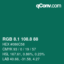 Color code: RGB 8.1 108.8 88 | qconv.com