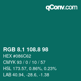 Color code: RGB 8.1 108.8 98 | qconv.com
