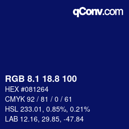 カラーコード: RGB 8.1 18.8 100 | qconv.com