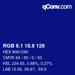 カラーコード: RGB 8.1 18.8 128 | qconv.com
