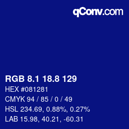 カラーコード: RGB 8.1 18.8 129 | qconv.com