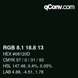 Color code: RGB 8.1 18.8 13 | qconv.com