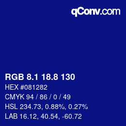 カラーコード: RGB 8.1 18.8 130 | qconv.com
