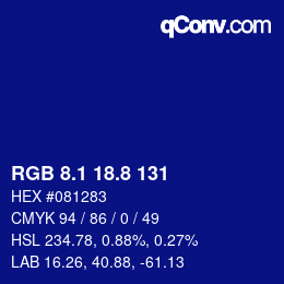 カラーコード: RGB 8.1 18.8 131 | qconv.com