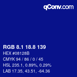 カラーコード: RGB 8.1 18.8 139 | qconv.com