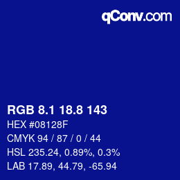 カラーコード: RGB 8.1 18.8 143 | qconv.com