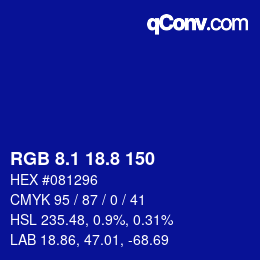 カラーコード: RGB 8.1 18.8 150 | qconv.com