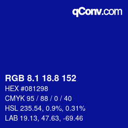 カラーコード: RGB 8.1 18.8 152 | qconv.com