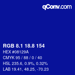 カラーコード: RGB 8.1 18.8 154 | qconv.com