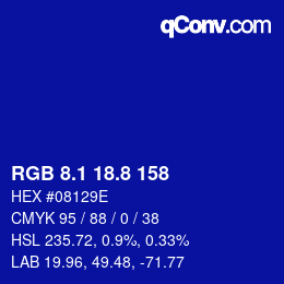 カラーコード: RGB 8.1 18.8 158 | qconv.com