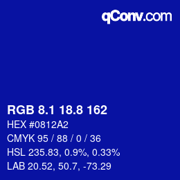 カラーコード: RGB 8.1 18.8 162 | qconv.com