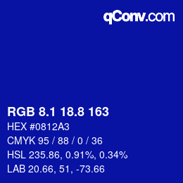 カラーコード: RGB 8.1 18.8 163 | qconv.com