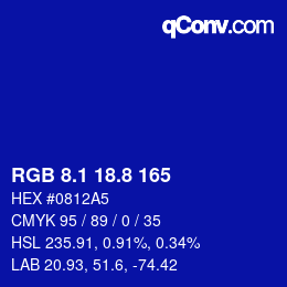 カラーコード: RGB 8.1 18.8 165 | qconv.com