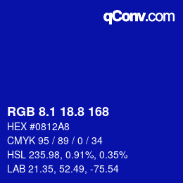 カラーコード: RGB 8.1 18.8 168 | qconv.com