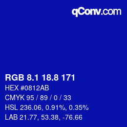 カラーコード: RGB 8.1 18.8 171 | qconv.com