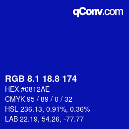 カラーコード: RGB 8.1 18.8 174 | qconv.com