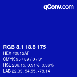 カラーコード: RGB 8.1 18.8 175 | qconv.com