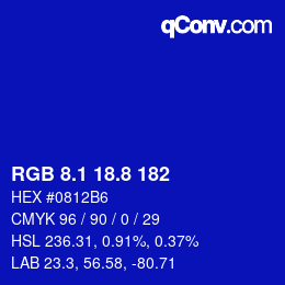 カラーコード: RGB 8.1 18.8 182 | qconv.com