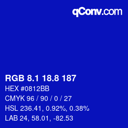 カラーコード: RGB 8.1 18.8 187 | qconv.com