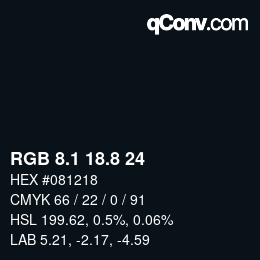 カラーコード: RGB 8.1 18.8 24 | qconv.com