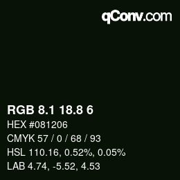 カラーコード: RGB 8.1 18.8 6 | qconv.com