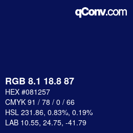 カラーコード: RGB 8.1 18.8 87 | qconv.com