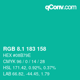 カラーコード: RGB 8.1 183 158 | qconv.com