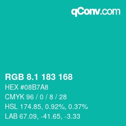 カラーコード: RGB 8.1 183 168 | qconv.com