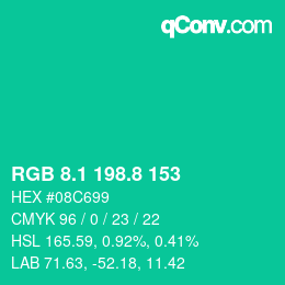 カラーコード: RGB 8.1 198.8 153 | qconv.com