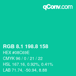 カラーコード: RGB 8.1 198.8 158 | qconv.com