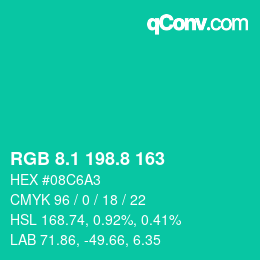 カラーコード: RGB 8.1 198.8 163 | qconv.com
