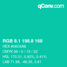 カラーコード: RGB 8.1 198.8 168 | qconv.com