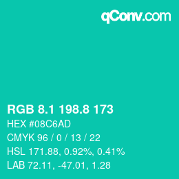 カラーコード: RGB 8.1 198.8 173 | qconv.com