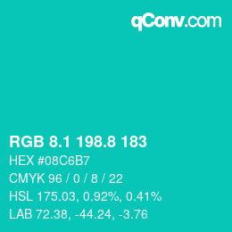 カラーコード: RGB 8.1 198.8 183 | qconv.com