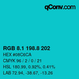 カラーコード: RGB 8.1 198.8 202 | qconv.com