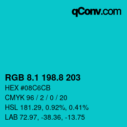 カラーコード: RGB 8.1 198.8 203 | qconv.com