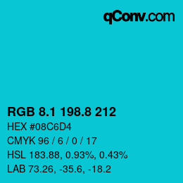 カラーコード: RGB 8.1 198.8 212 | qconv.com