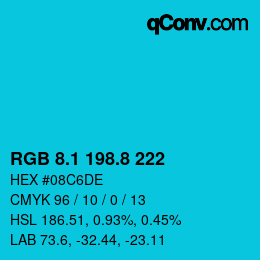 カラーコード: RGB 8.1 198.8 222 | qconv.com