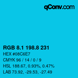 カラーコード: RGB 8.1 198.8 231 | qconv.com