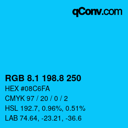 カラーコード: RGB 8.1 198.8 250 | qconv.com