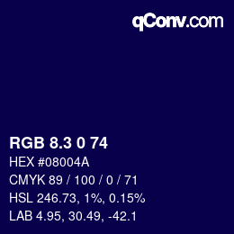 カラーコード: RGB 8.3 0 74 | qconv.com