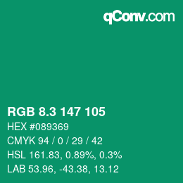 カラーコード: RGB 8.3 147 105 | qconv.com