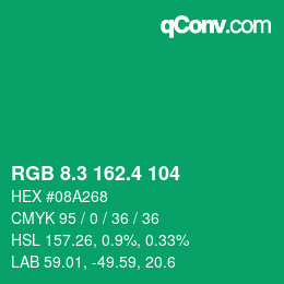 カラーコード: RGB 8.3 162.4 104 | qconv.com