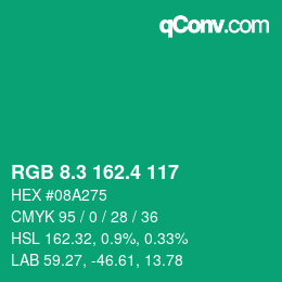 カラーコード: RGB 8.3 162.4 117 | qconv.com