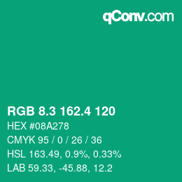 カラーコード: RGB 8.3 162.4 120 | qconv.com