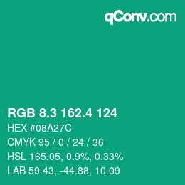 カラーコード: RGB 8.3 162.4 124 | qconv.com