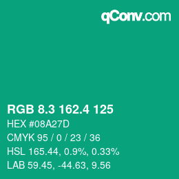 カラーコード: RGB 8.3 162.4 125 | qconv.com