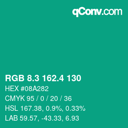 カラーコード: RGB 8.3 162.4 130 | qconv.com